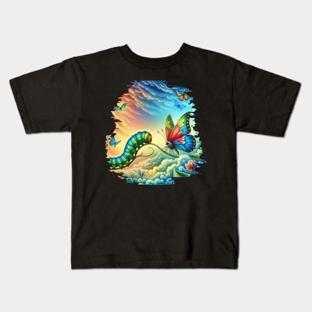 From Caterpillar to Butterfly mystical Sky Kids T-Shirt by DaysMoon